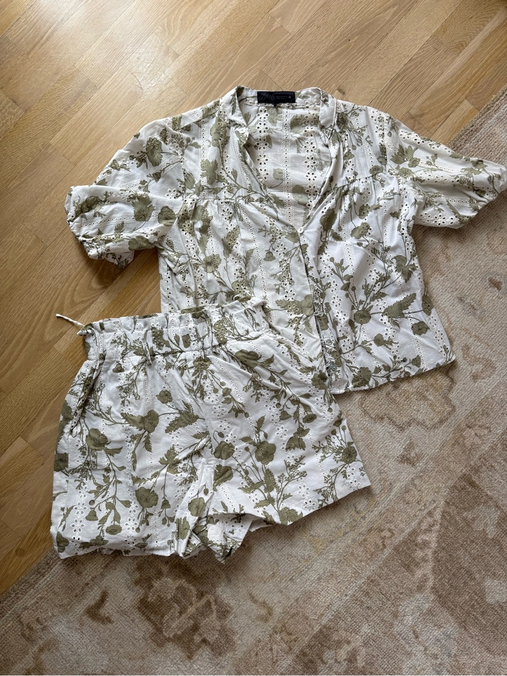 Zara White Eyelet Short Set with Floral Print